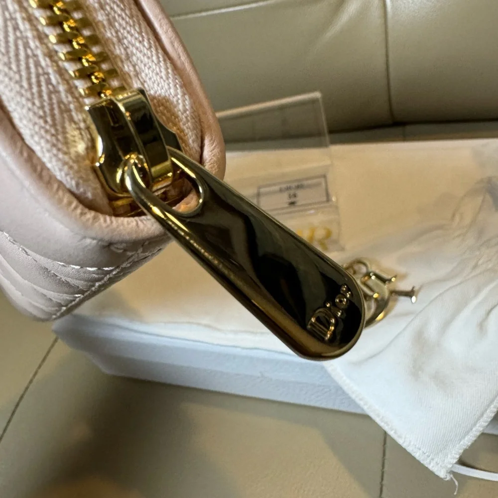 Dior Quilted Cannage Leather Zip Wallet in Pale Pink with Gold Hardware, NWOT